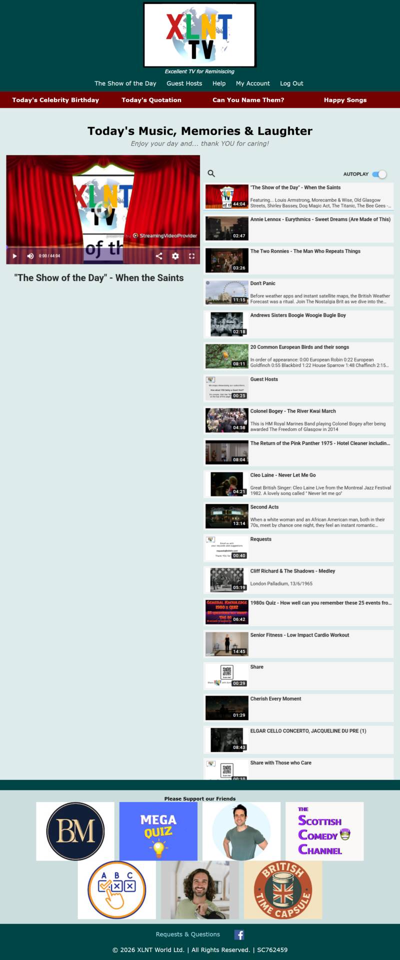 A sample playlist of 'The Show of the Day' videos that bring back memories for reminiscing and sharing with each other